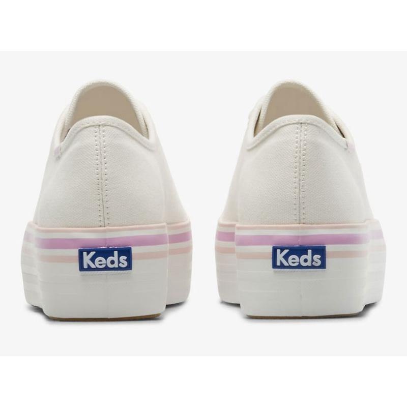 Keds Triple Up Kanvas Foxing Stripe Lace Ups Kadın Beyaz | TYHBU-5437