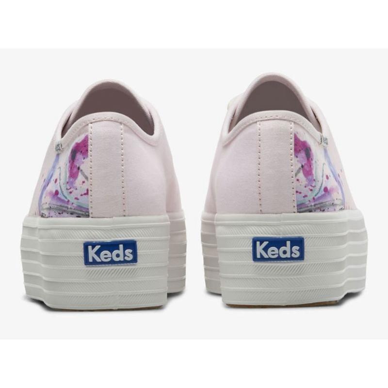 Keds Triple Up Kanvas Painterly Floral Lace Ups Kadın Açık Pembe | REYSG-4350