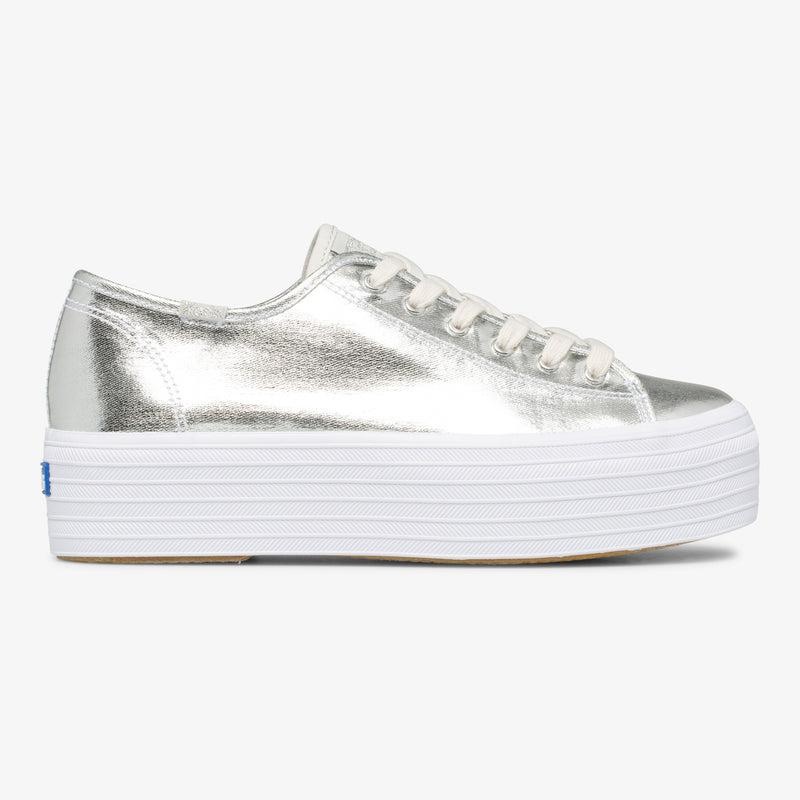 Keds Triple Up Metallic Twill Canvas Kadın Gümüş | OXHBM-4036