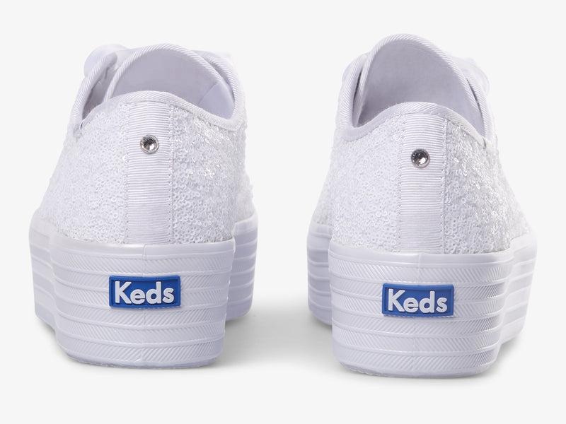 Keds Triple Up Sequins Cel Platform Sneakers Kadın Beyaz | NMBQH-4207