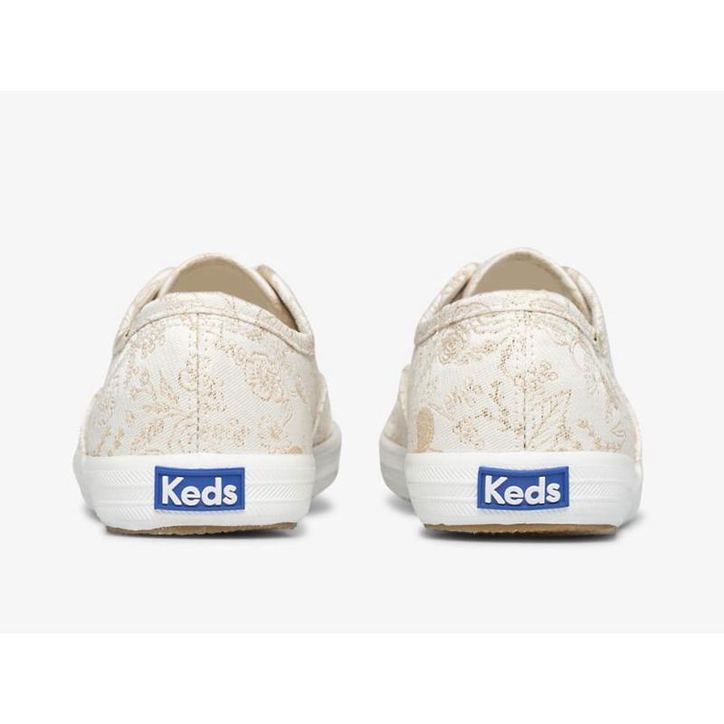 Keds x Rifle Paper Co. Champion Colette Jacquard Lace Ups Kadın Ivory Lightyellow | IQATL-6542