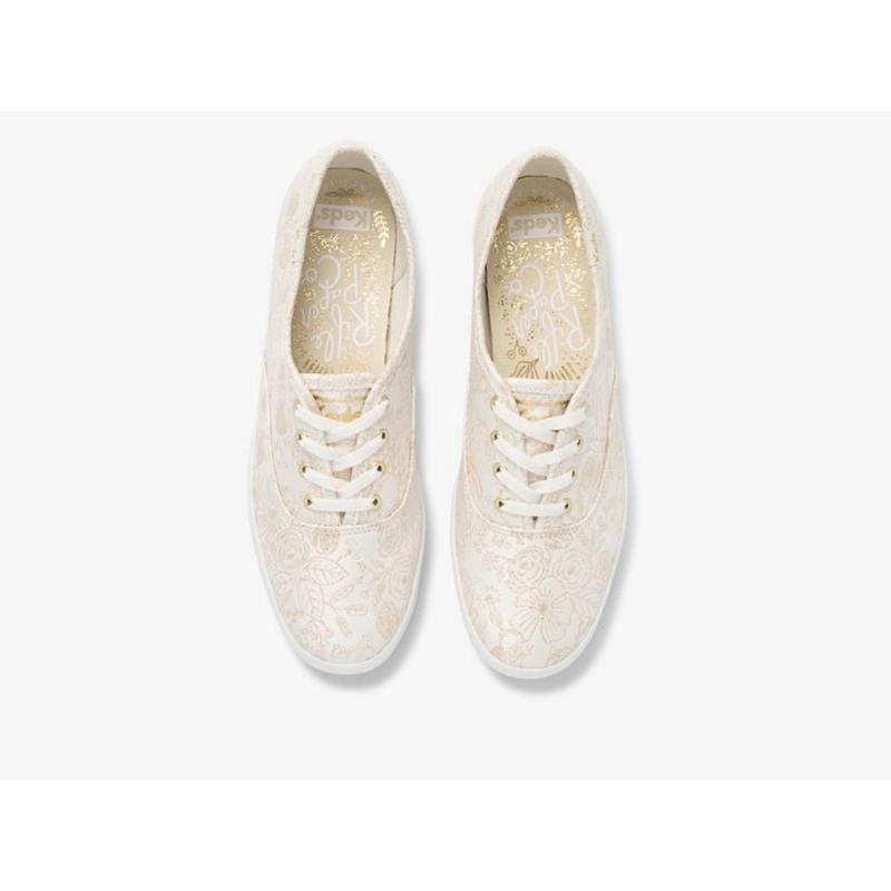 Keds x Rifle Paper Co. Champion Colette Jacquard Lace Ups Kadın Ivory Lightyellow | IQATL-6542