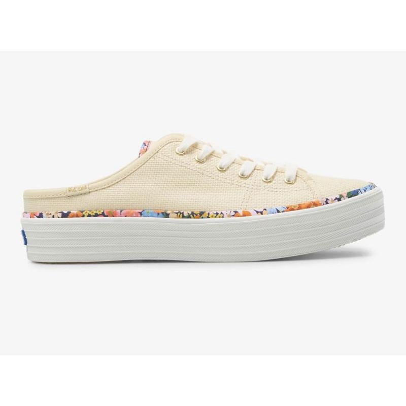 Keds x Rifle Paper Co. Kickstart Mule Raffia Platform Sneakers Kadın Bej Rengi | JIRLS-3462