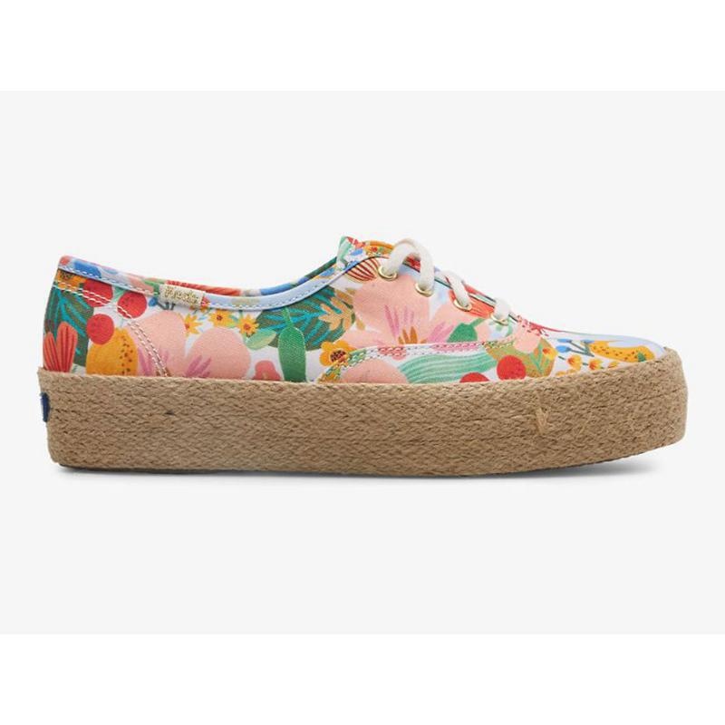 Keds x Rifle Paper Co. The Platform Jute Sicily Platform Sneakers Kadın Beyaz Renkli | HFEVL-5061