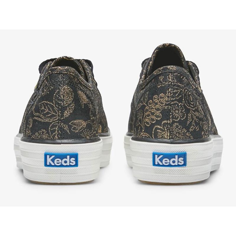 Keds x Rifle Paper Co. Triple Kick Colette Jacquard Platform Sneakers Kadın Siyah | FAYJB-5341