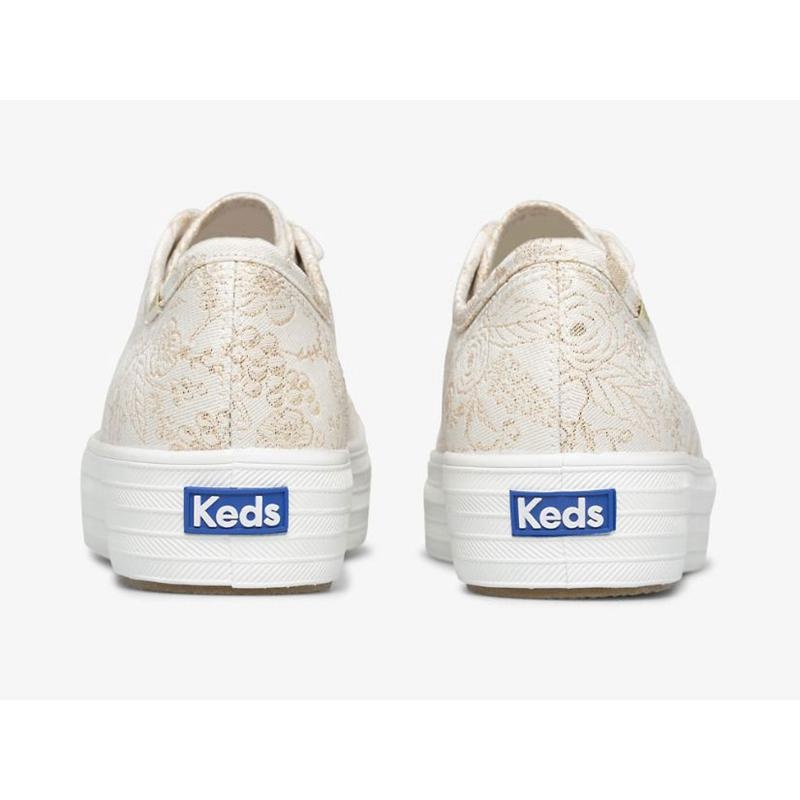 Keds x Rifle Paper Co. Triple Kick Colette Jacquard Lace Ups Kadın Ivory Lightyellow | ECRXW-7203