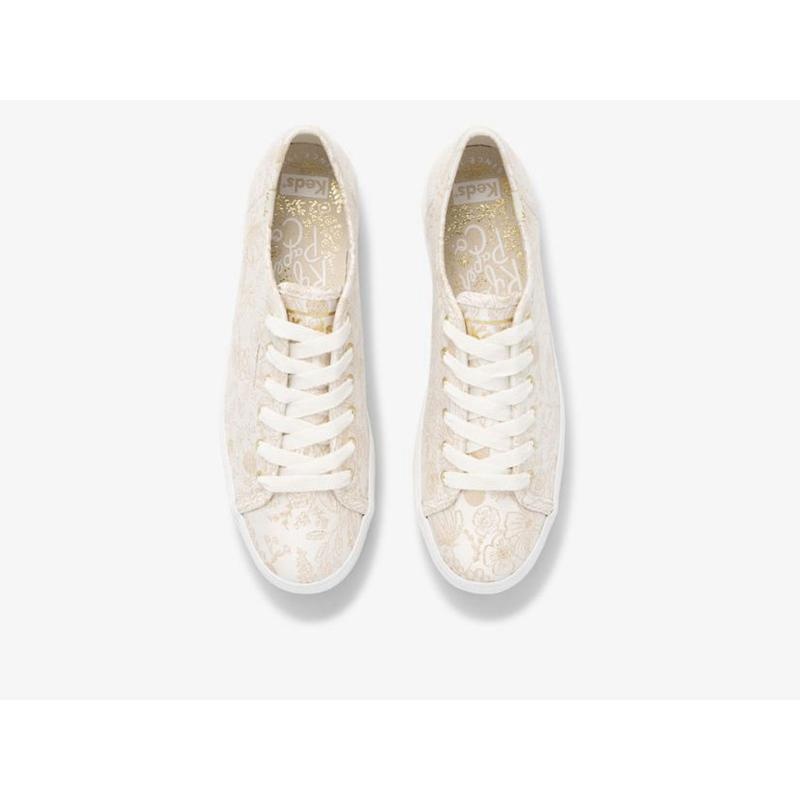 Keds x Rifle Paper Co. Triple Kick Colette Jacquard Lace Ups Kadın Ivory Lightyellow | ECRXW-7203