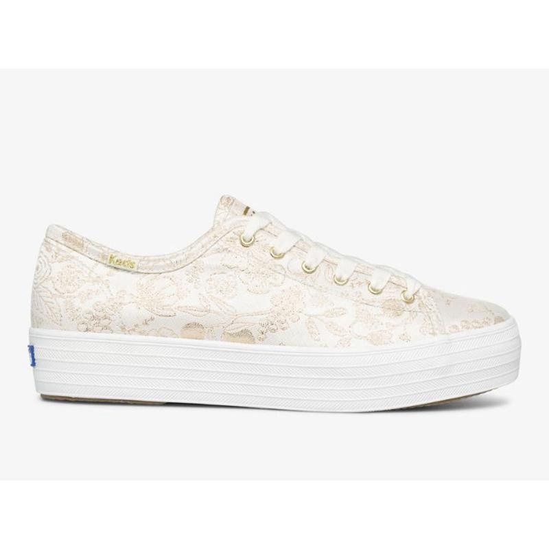 Keds x Rifle Paper Co. Triple Kick Colette Jacquard Lace Ups Kadın Ivory Lightyellow | ECRXW-7203