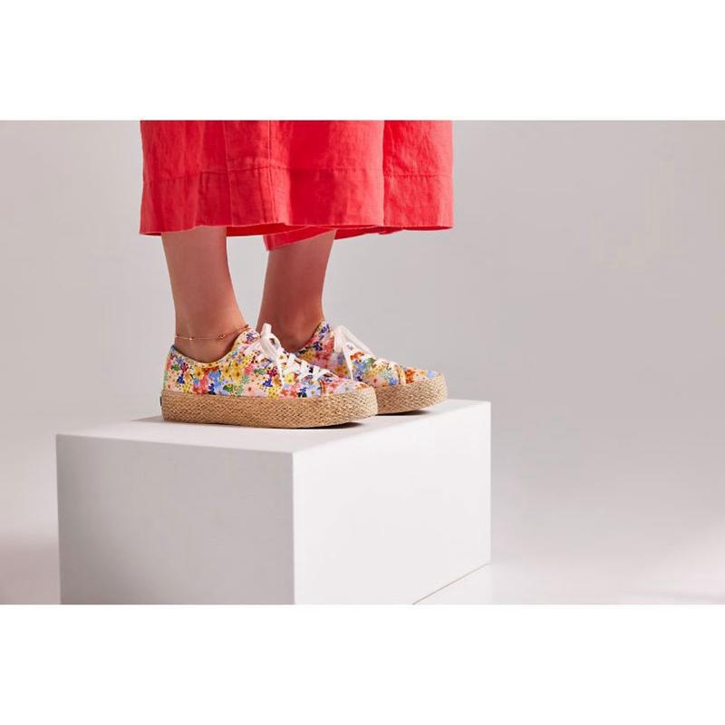 Keds x Rifle Paper Co. Triple Kick Jute Margaux Platform Sneakers Kadın Beyaz Renkli | VJIQO-7683