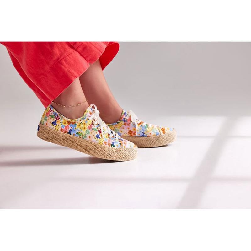 Keds x Rifle Paper Co. Triple Kick Jute Margaux Platform Sneakers Kadın Beyaz Renkli | VJIQO-7683