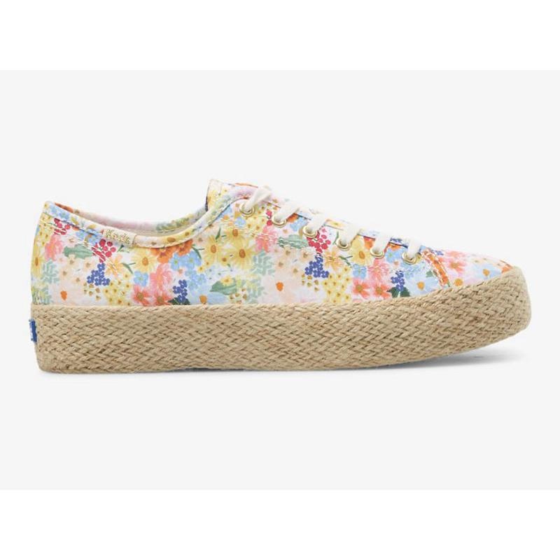 Keds x Rifle Paper Co. Triple Kick Jute Margaux Platform Sneakers Kadın Beyaz Renkli | VJIQO-7683